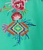 Color:Aqua Multi - Image 4 - Petite Size Floral Embroidered V-Neck 3/4 Sleeve Asymmetrical Crossover Hem Tunic