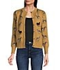 Calessa Petite Size Intarsia Animal Print Crew Neck Long Sleeve Button-Front Cardigan, Color:Sand/Black - Image 1