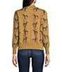 Calessa Petite Size Intarsia Animal Print Crew Neck Long Sleeve Button-Front Cardigan, Color:Sand/Black - Image 3