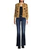 Calessa Petite Size Intarsia Animal Print Crew Neck Long Sleeve Button-Front Cardigan, Color:Sand/Black - Image 4