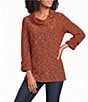 Calessa Petite Size Knit Cowl Neck 3/4 Roll-Tab Sleeve Tunic - Image 1