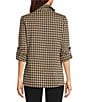 Calessa Petite Size Knit Houndstooth Quarter Zip Mock Neck 3/4 Roll-Tab Sleeve Top - Image 2