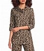 Calessa Petite Size Knit Leopard Cowl Neck 3/4 Roll-Tab Sleeve Tunic - Image 1