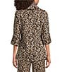 Calessa Petite Size Knit Leopard Cowl Neck 3/4 Roll-Tab Sleeve Tunic - Image 2