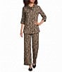 Calessa Petite Size Knit Leopard Cowl Neck 3/4 Roll-Tab Sleeve Tunic - Image 3