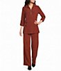 Calessa Petite Size Knit Stripe Wide Leg Pull-On Coordinating Pants - Image 3
