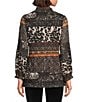 Calessa Mesh Animal Border Print Split V-Neck Long Sleeve Tunic, Color:Black Multi - Image 2