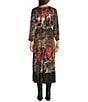 Calessa Petite Size Patchwork Print Split V-Neck Wrist Sleeve Tiered Comfort Maxi Dress, Color:Crimson/Multi - Image 2