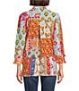 Calessa Petite Size Printed Ruffled Stand Collar Long Sleeve Button Front Tunic, Color:Fuchsia/Multi - Image 2