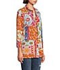 Calessa Petite Size Printed Ruffled Stand Collar Long Sleeve Button Front Tunic, Color:Fuchsia/Multi - Image 3