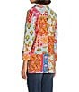 Calessa Petite Size Printed Ruffled Stand Collar Long Sleeve Button Front Tunic, Color:Fuchsia/Multi - Image 6