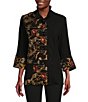 Color:Black Multi - Image 1 - Petite Size Printed Texture Knit Wire Collar Long Sleeve Patch Pocket Button Front Tunic