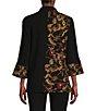 Color:Black Multi - Image 2 - Petite Size Printed Texture Knit Wire Collar Long Sleeve Patch Pocket Button Front Tunic