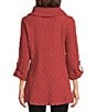 Calessa Petite Size Solid Textured Cowl Neck Roll-Tab Sleeve Tunic, Color:Rust - Image 2