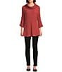 Calessa Petite Size Solid Textured Cowl Neck Roll-Tab Sleeve Tunic, Color:Rust - Image 3