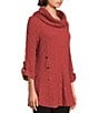 Calessa Petite Size Solid Textured Cowl Neck Roll-Tab Sleeve Tunic, Color:Rust - Image 4