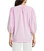 Calessa Petite Size Split V-Neck Embroidered 3/4 Balloon Sleeve Tunic - Image 1