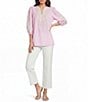 Calessa Petite Size Split V-Neck Embroidered 3/4 Balloon Sleeve Tunic - Image 3