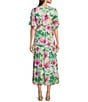 Calessa Petite Size Stretch Mesh Abstract New Floral Print V-Neck Short Sleeve Empire Waist Tiered Dress, Color:Pink Multi - Image 2