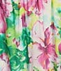 Calessa Petite Size Stretch Mesh Abstract New Floral Print V-Neck Short Sleeve Empire Waist Tiered Dress, Color:Pink Multi - Image 3