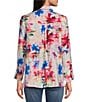 Calessa Petite Size Textured Crinkle Antique Abstract Print Point Collar Long Sleeve Button Front Blouse, Color:Pink Multi - Image 2