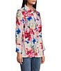 Calessa Petite Size Textured Crinkle Antique Abstract Print Point Collar Long Sleeve Button Front Blouse, Color:Pink Multi - Image 3