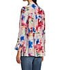 Calessa Petite Size Textured Crinkle Antique Abstract Print Point Collar Long Sleeve Button Front Blouse, Color:Pink Multi - Image 4