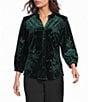 Calessa Petite Size Velvet Tonal Embroidery Ruffle Split V-Neck 3/4 Sleeve Button Front Tunic - Image 1