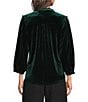 Calessa Petite Size Velvet Tonal Embroidery Ruffle Split V-Neck 3/4 Sleeve Button Front Tunic - Image 2