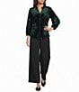 Calessa Petite Size Velvet Tonal Embroidery Ruffle Split V-Neck 3/4 Sleeve Button Front Tunic - Image 3