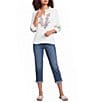 Calessa Petite Size Woven Embroidered Patchwork Stand Split V-Neck 3/4 Sleeve Tunic - Image 3