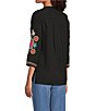 Calessa Petite Size Woven Embroidered Split Round V-Neck 3/4 Sleeve Tunic - Image 4