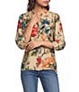 Calessa Petite Size Woven Floral Split V-Neck 3/4 Sleeve Button Front Blouse - Image 1