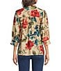 Calessa Petite Size Woven Floral Split V-Neck 3/4 Sleeve Button Front Blouse - Image 2