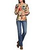Calessa Petite Size Woven Floral Split V-Neck 3/4 Sleeve Button Front Blouse - Image 3