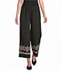 Calessa Petite Size Woven Wide Leg Embroidered Hem Pull-On Pants - Image 1