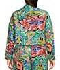 Calessa Plus Size Coordinating Abstract Mosaic Print Point Collar Long Sleeve Tie-Front Blouse, Color:Green Multi - Image 2
