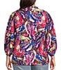 Calessa Plus Size Abstract Patchwork Round Split V-Neck 3/4 Sleeve Button-Front Tunic - Image 2