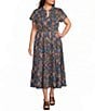 Calessa Plus Size All Over Embroidery Split V-Neck Cap Sleeve A-Line Midi Dress - Image 1