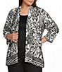 Calessa Plus Size Animal Burnout Tie-Dye Draped Open Front Wrist Length Sleeve Cardigan - Image 1