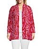 Color:Red/Pink - Image 1 - Plus Size Animal Swirl Print Knit Mesh Shawl Neck Wrist Length Sleeve Cardigan