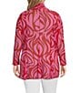 Color:Red/Pink - Image 2 - Plus Size Animal Swirl Print Knit Mesh Shawl Neck Wrist Length Sleeve Cardigan