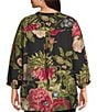 Calessa Plus Size Autumn Garden Banded Split V-Neck 3/4 Sleeve Coordinating Tunic, Color:Black Multi - Image 2