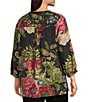 Calessa Plus Size Autumn Garden Banded Split V-Neck 3/4 Sleeve Coordinating Tunic, Color:Black Multi - Image 4