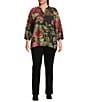 Calessa Plus Size Autumn Garden Banded Split V-Neck 3/4 Sleeve Coordinating Tunic, Color:Black Multi - Image 5