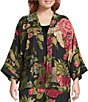 Calessa Plus Size Autumn Garden Print Coordinating Open-Front Kimono, Color:Black Multi - Image 1