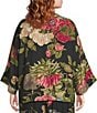 Calessa Plus Size Autumn Garden Print Coordinating Open-Front Kimono, Color:Black Multi - Image 2