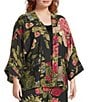 Calessa Plus Size Autumn Garden Print Coordinating Open-Front Kimono, Color:Black Multi - Image 3
