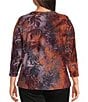 Calessa Plus Size Burnout Jacquard Tie Dye Knit Crew Neck 3/4 Sleeve Top - Image 2