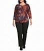 Calessa Plus Size Burnout Jacquard Tie Dye Knit Crew Neck 3/4 Sleeve Top - Image 3
